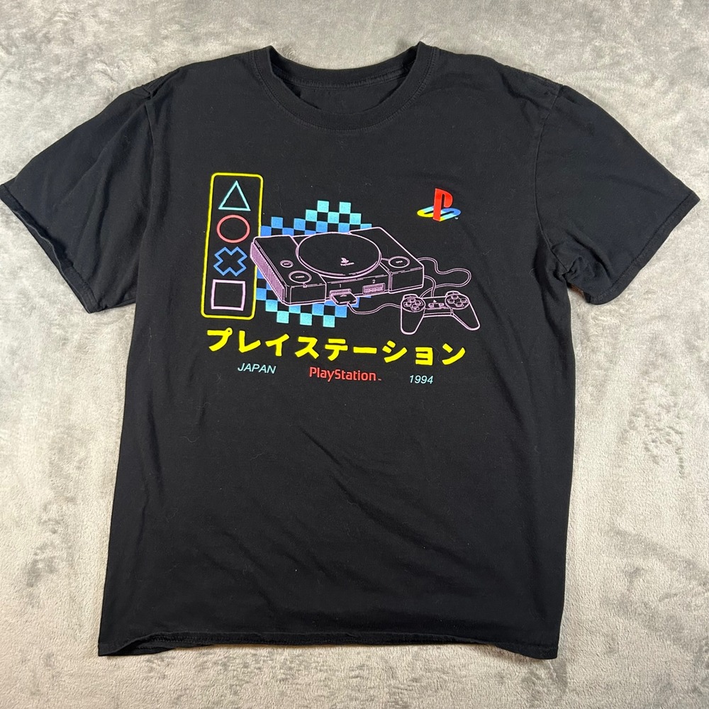 PlayStation Retro Console Graphic T-Shirt Black Short Sleeve Mens Large 1994 JP